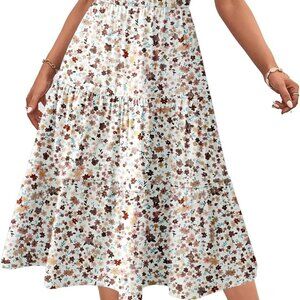 Womens Summer Casual Dresses Ruffle Sleeve V Neck Midi Dress Flowy Tiered Dress